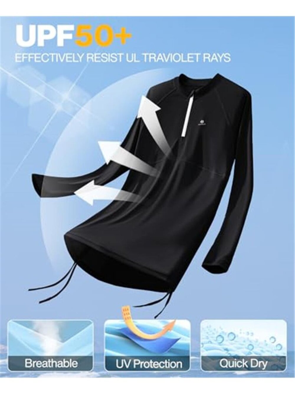 Women's Rash Guard Sun Protection Swim Shirt Long Sleeve Shirt - Picture 4 of 5